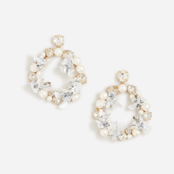 New JCREW Pearl and Sequin Hoop Earrings $69 BZ850 - Picture 1 of 2